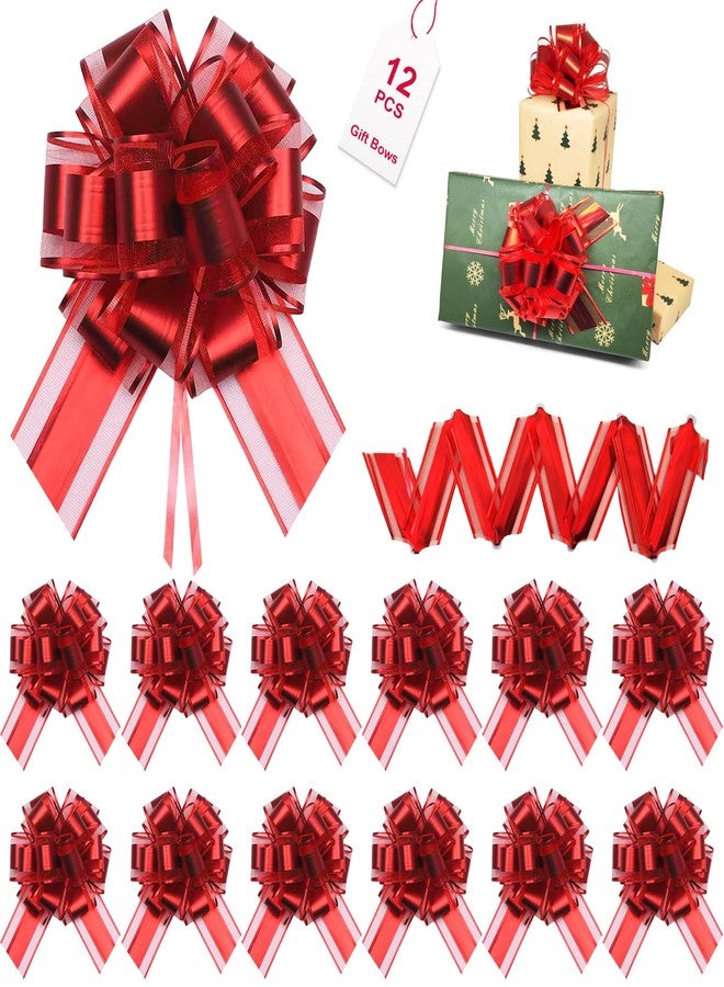 NEWMIAO 12Pcs Red Gift Wrapping Bows for Presents, Large Gift Wrap Ribbon Pull Bows for Baskets, Christmas Tree, Gift Ribbon Bows for Christmas Valentine's Day, Wedding Decoration Accessories (Red) - Image 1